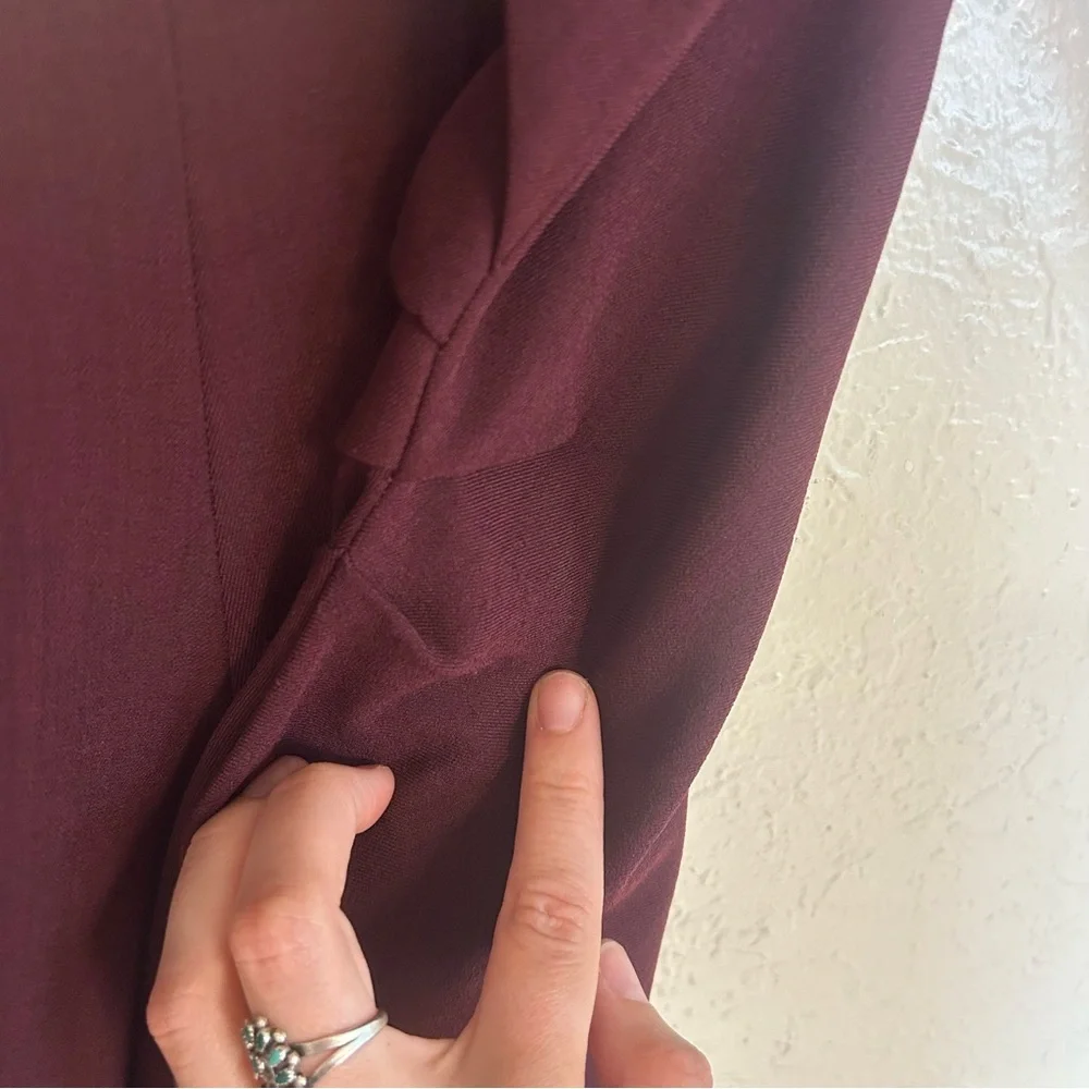 MM Lafleur Burgundy A Line Caroline Midi Dress V-Neck Size 10 Professional - Picture 8 of 14